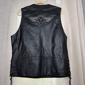 Rare Vintage Kawasaki Vulcan Leather Motorcycle Vest Side Lace Men's Large Black